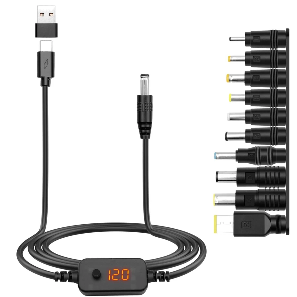 USB-C PD zu DC Adapterkabel 5V-20V mit 10 Stecker – 1,2m 60W für Mobile Geräte - Bild 1 von 1
