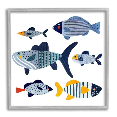 Collage de peces tropicales para niños animales acuáticos azules, Victoria Barnes 17x17 enmarcado Foto 1 de 4