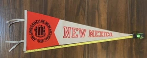 VINTAGE UNIVERSITY OF NEW MEXICO FELT PENNANT 30X10" NCAA WHITE/ORANGE - Picture 1 of 4
