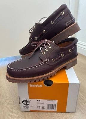 Timberland Auténtico Zapato de Barco Cosido a Mano con 3 Ojos - BORGOÑA - Para Hombre Talla 8.5 Ancho Foto 1 de 4