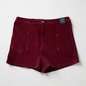 NWT River Island Road Trip Red Velvet Feel High Waisted Shorts UK 14 - Picture 1 of 7