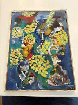 Pintura vintage original expressionismo abstrato floral aquarela assinada - Imagem 1 de 4