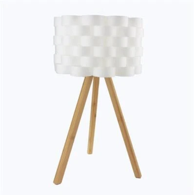 Holzlampe Tischleuchte Nachttisch Lampe Schreibtischlampe Holz Lampenschirm weiß - Bild 1 von 4