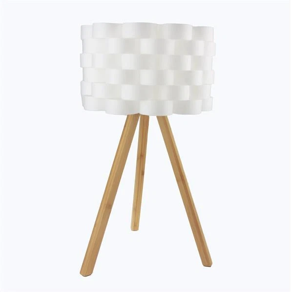 Holzlampe Tischleuchte Nachttisch Lampe Schreibtischlampe Holz Lampenschirm weiß - Bild 1 von 4