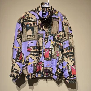 Fuda International Women's Vintage Size L Purple Art Print Silk Bomber Jacket - Picture 1 of 8