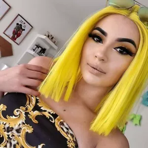 Yellow Straight 14 inches Women Lace Front Wig Heat Resistant Hair for Women New - Picture 1 of 9