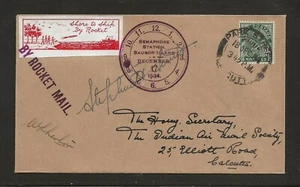 1934 INDIEN Raketenpost Semaphore Station SAUGOR ISLAND Stephen H. Smith EZ 7C1 - Bild 1 von 2