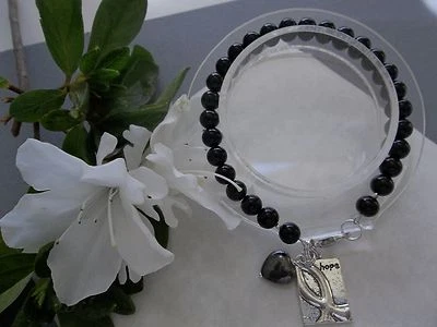 MELANOMA CANCER AWARENESS BEADED HOPE BRACELET W/RIBBON CHARM/HEART - Image 1 of 2