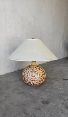 Lámpara de mesa de sol de cerámica años 70, marrón firmada Foto 1 de 4