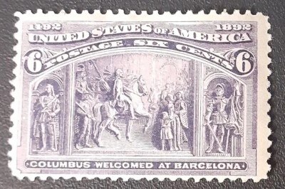 S & P Stamps Scott #235 1893 Columbian Issue, MINT, F-VF, HINGE REMNANT, OG - Image 1 of 2