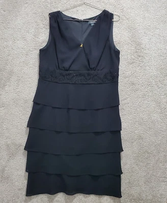 Vestido recto Dressbarn para mujer 14W negro formal fluido en capas con cuentas cóctel Foto 1 de 4