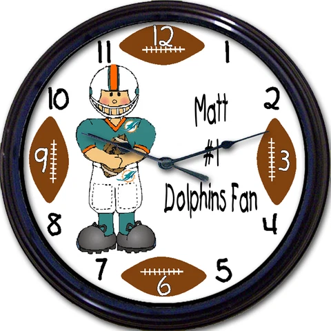 Miami Dolphins Personalized Custom Wall Clock NFL Football Man Cave New 10" Cover