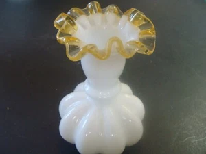 FENTON GOLD CREST 5 POLLICI VASO MELONE ARRUFFATO CRIMPATO ANNI 40 - Foto 1 di 4