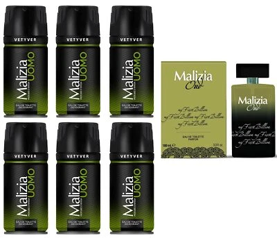 Malizia Uomo Vetyver Deo 6x 150ml + My First Billion Eau de Toilette 100ml