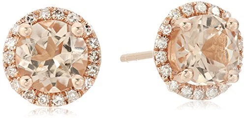 10k Rose Gold Morganite And Diamond Classic Princess Di Halo Stud Earrings - Image 1 of 1
