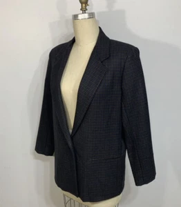 Vintage Blazer Jacket Wool Plaid 1990s Womens 8 - Picture 1 of 11