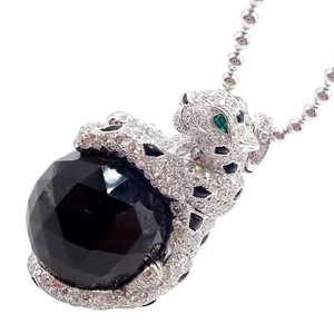 Panthere de Cartier Panther 18k Gold Diamond Emerald Onyx Pendant Necklace Paper - Picture 1 of 19