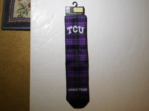 Women's TCU Horned Frogs Plaid Purple & Black Fashion Socks Strideline Brand New Cover