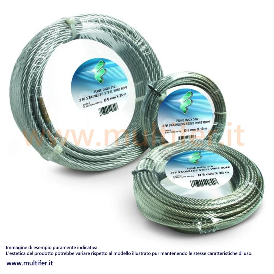 Fune (funi - corda) acciaio inox misure varie in rotoli da 10 e 100 mt. - Immagine 1 di 1