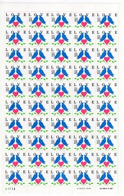US 1990 SC 2440 25c Love Doves Birds - Sheet of 50 MNH - Image 1 of 2