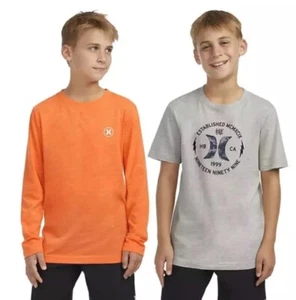 Hurley 2 Pack Boys Graphic Tee & Slub Long Sleeve Tee Size XXL 18/20 Grey Orange - Picture 1 of 4