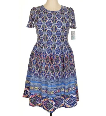 Vestido para mujer LuLaRoe talla 2XL Amelia azul rosa azteca tribal sumergido 2X XXL NUEVO CON ETIQUETAS Foto 1 de 4