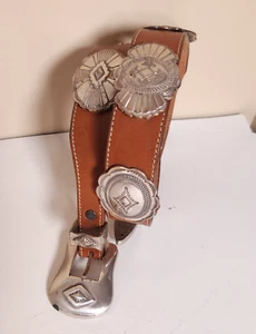 1992 Justin Leather Concho Belt Western Womens 28 Top Grain Cowhide Boho Cowgirl - Picture 1 of 22
