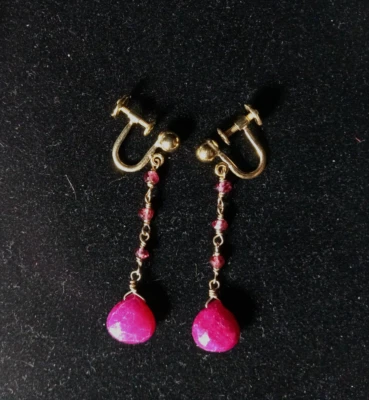 Pendientes colgantes/gotas de oro amarillo de 14k con piedras preciosas de rubí Foto 1 de 4