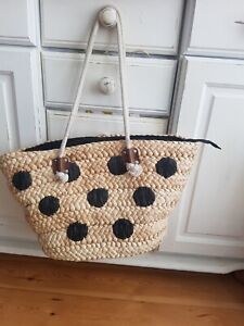 Straw Basket  Tote,  shopper Zip Up Lined