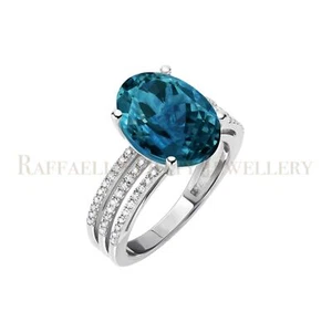 London Blue Topaz Ring Studded with Natural Diamonds 14k White Gold 5.9 Ct Gift - Picture 1 of 9