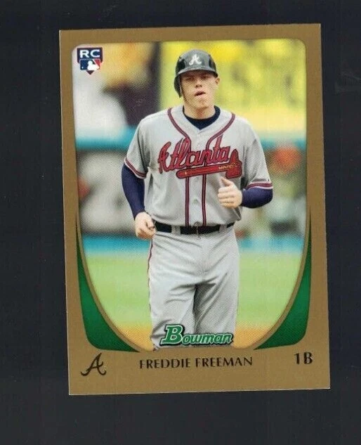 Tarjeta de novato Bowman Freddie Freeman Gold Parallel 2011 RC #205 Braves (I) Foto 1 de 1