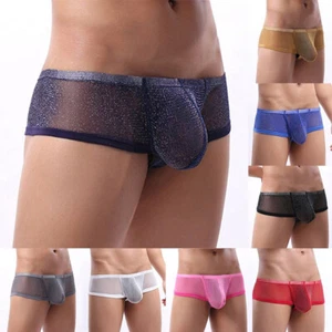 Men Sexy See-through Boxer Shorts Briefs Sheer Mesh Pouch Underwear Gay Panties/ - Picture 1 of 28