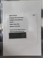 2023 Panini Select Bobby Miller Rookie Signatures Autograph Redemption Card. #3.