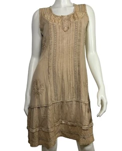 Vestido Coline Boho Mujer Mediano Beige Cuentas Gitana Pradera Volantes Cottagecore M - Imagen 1 de 4