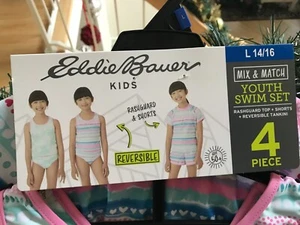 Eddie Bauer Girls 4 Pc Swim Set Size L(14/16) Reversible Pink Color NEW - Picture 1 of 4