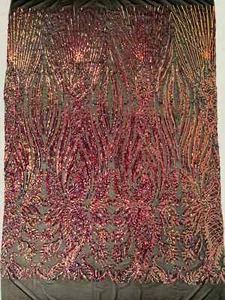 Sequin Paisley Design Fabric - Rainbow - 4 Way Stretch Fabric By Yard - Picture 1 of 4