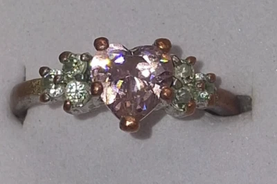Very Pretty Pink Heart Stone Ring w/ Copper Band Size 8 - Image 1 of 4