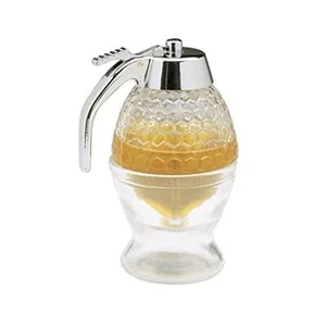 Beehive Shape Honey Dispenser with Glass Base Chrome Lid Effortless Dispensing - Picture 1 of 6