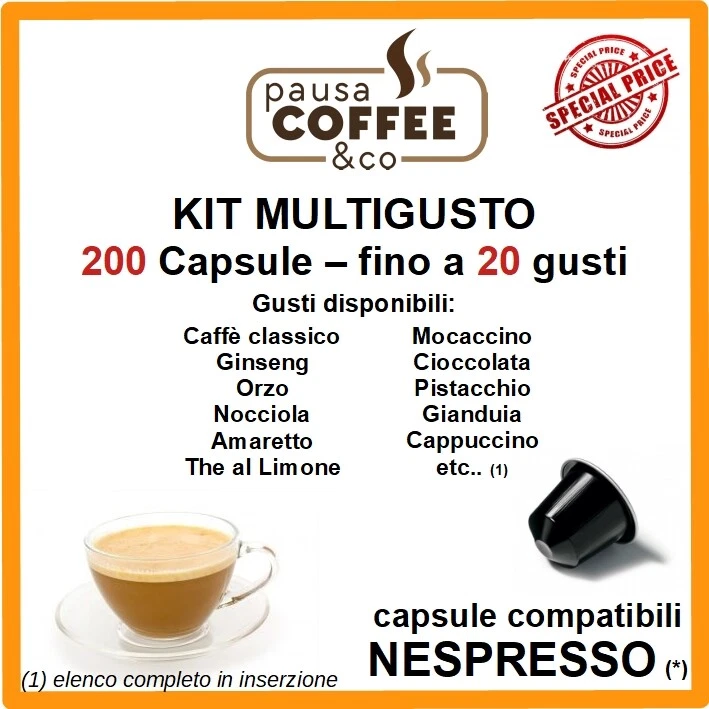 PAUSACOFFEE 200 capsule cialde compatibili NESPRESSO: gusti a scelta (> 25 gusti disponib)