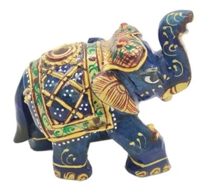 Lapis Lazuli Stone Elephant Covered by Gold Foil Painting Natural Gemstone - Picture 1 of 4