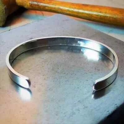 Solid 4mm Flat Cuff Bracelets Plain Round Bangles Bracelets Mens Bracelets - Image 1 of 4