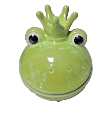 Dekofigur Frosch Froschkönig mit Krone grün glänzend  Keramik Höhe 12 cm - Bild 1 von 4