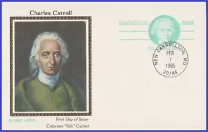 USA5 #UX105 U/A COLORANO SETA FDC Charles Carroll - Foto 1 di 1