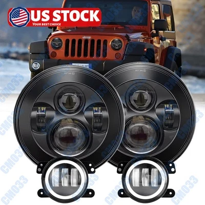 Par de faros LED halo de 7" y kit de luces antiniebla DRL de 4 pulgadas para Ford Wrangler JK LJ TJ Foto 1 de 4