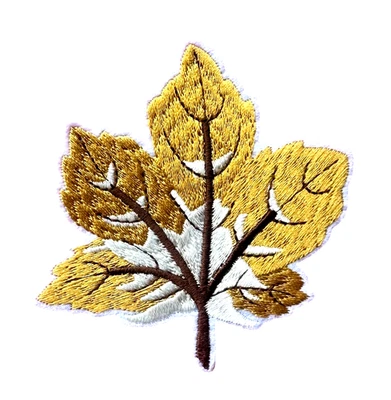 Leaf Embroidered iron on Patch yellow color 3+ 1/2 x 3 +1/2 inch - Image 1 of 3