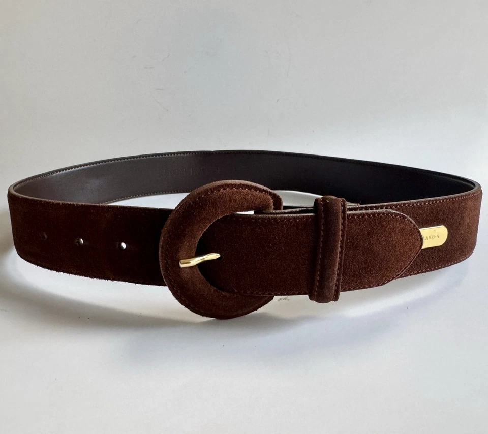 Vintage Ralph Lauren Brown Suede Belt Gold Buckle Woman’s Made in Italy Size M - Image 1 of 4