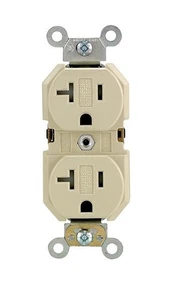 Leviton TBR20-00I 20A 125V Duplex Ivory Outlet 4.21 H x 1.69 W x 1.32 D in. - Picture 1 of 1