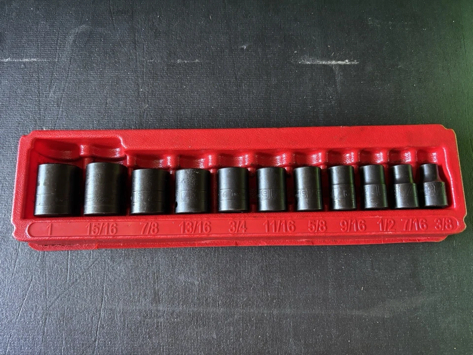snap-on tools 1/2" drive impact socket set sae shallow sae 6 point 3/8" to 1" - Image 1 of 1