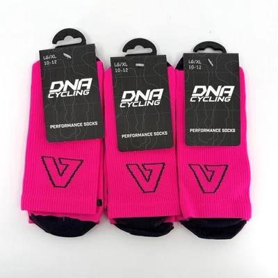 DNA Cycling Performance Socks L/XL 10-12 Neon Pink Crew 3 Pack Road Bike Running - Image 1 of 4