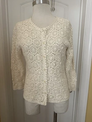 Cárdigan suéter Kate Hill marfil ganchillo abotonado PL grande Foto 1 de 4